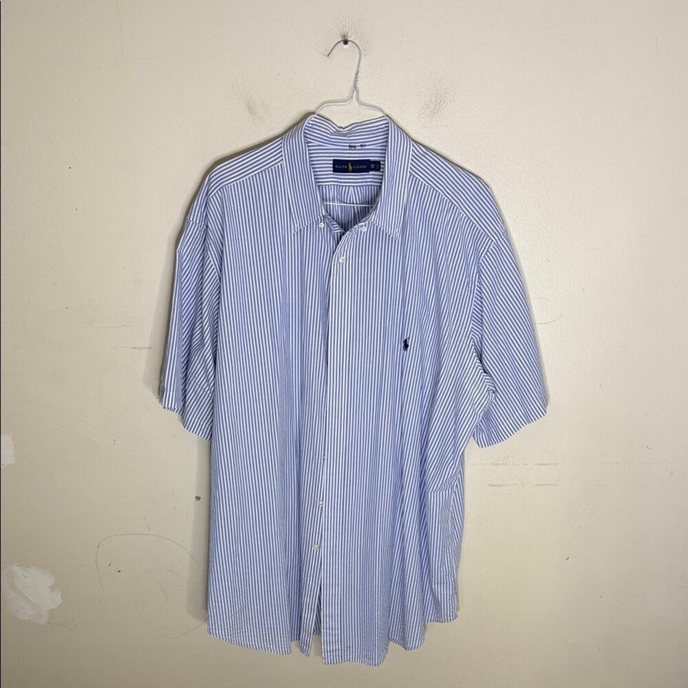 Ralph Lauren Blue and White Cotton Seersucker Striped Men's Shirt Size 3XLT